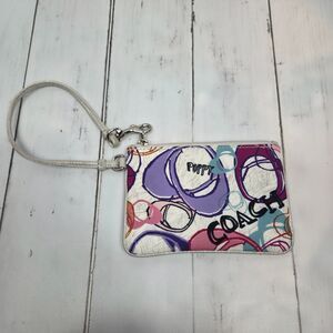 Coach Poppy Multicolor Canvas Coin Pouch Wristlet Shimmer Strap Vintage Y2K GUC